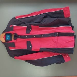 Wrangler Western Red Black Striped Pearl Snap Shirt